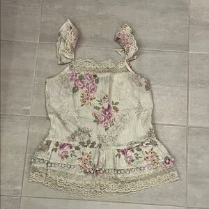 Vintage Y2K Floral Lace Trim Top